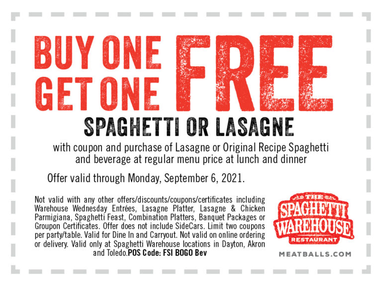 SW BOGO Coupon Spaghetti Warehouse