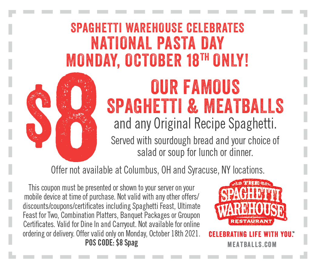National Pasta Day 2021 - Spaghetti Warehouse